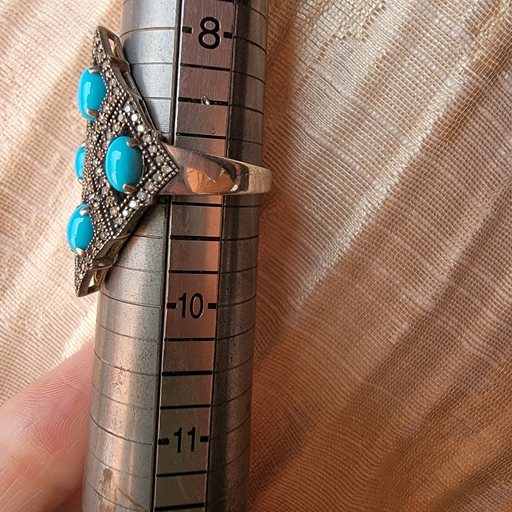 Sleeping Beauty Turquoise and Diamonds Sterling Ring - Picture 5 of 5